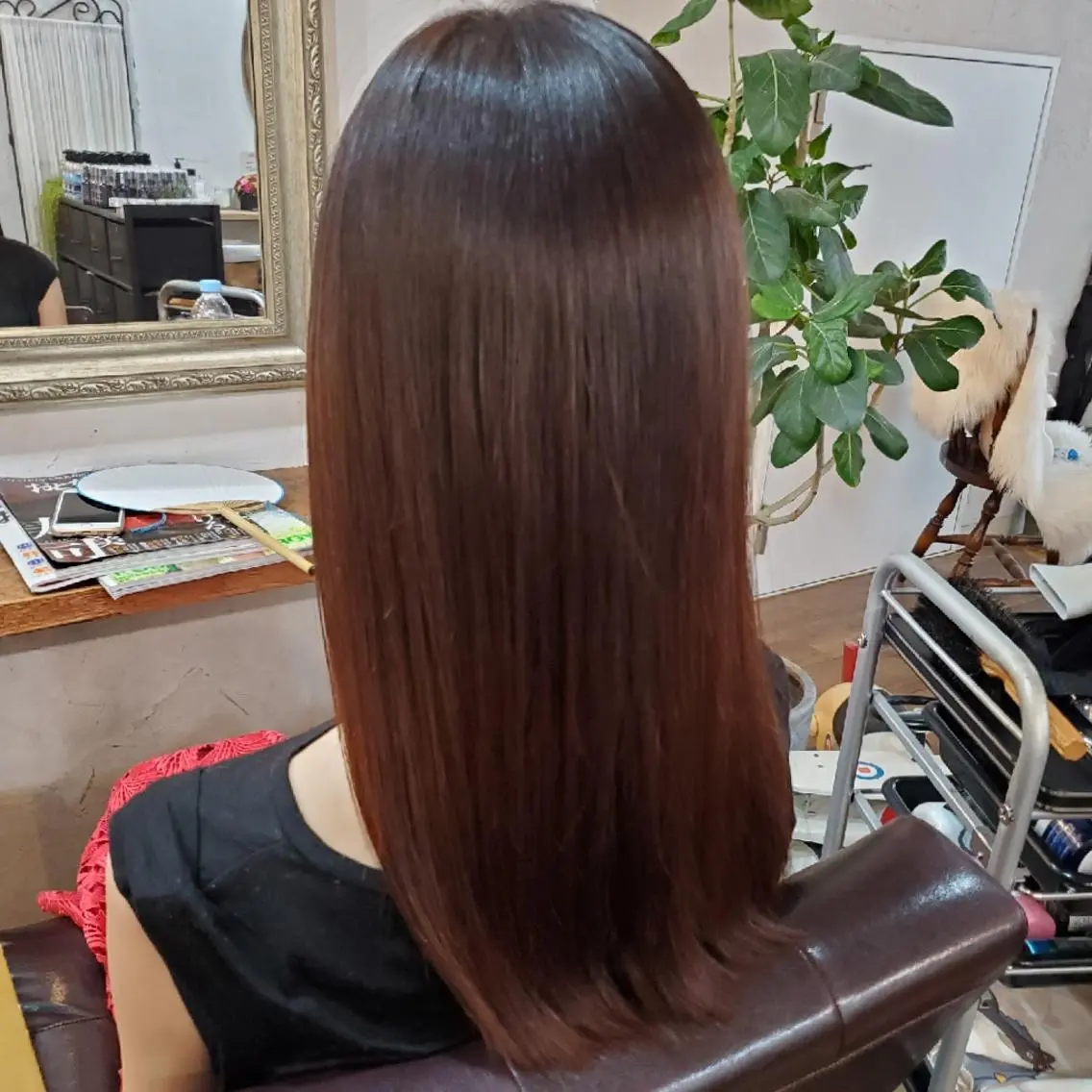 ロング カラー パーマ カット ヘアカラー 縮毛矯正 トリートメント 韓国レイヤー柔らかい 地毛風縮毛矯正／マツのヘアスタイル