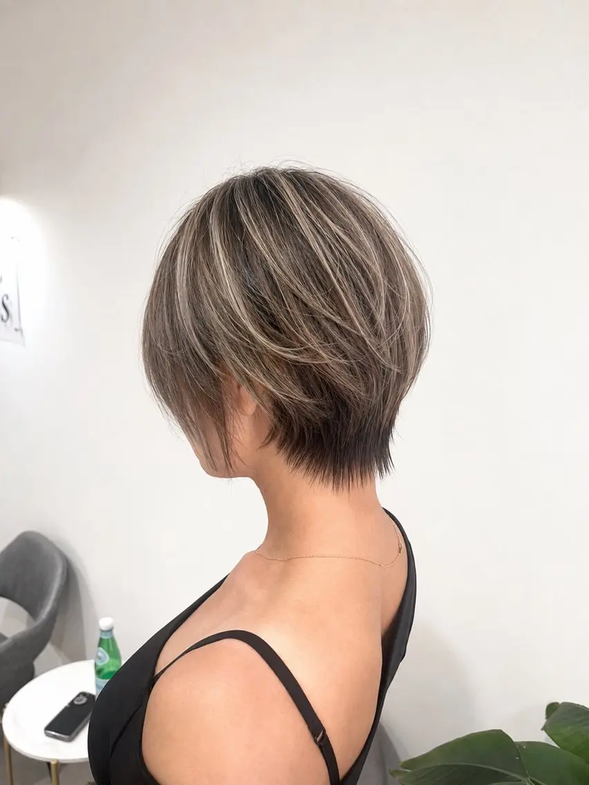 ショート カラー ハイライトカラー くびれヘア ハイライト ショートヘア 小顔カット カット ヘアカラー I's hair 心斎橋のヘアスタイル