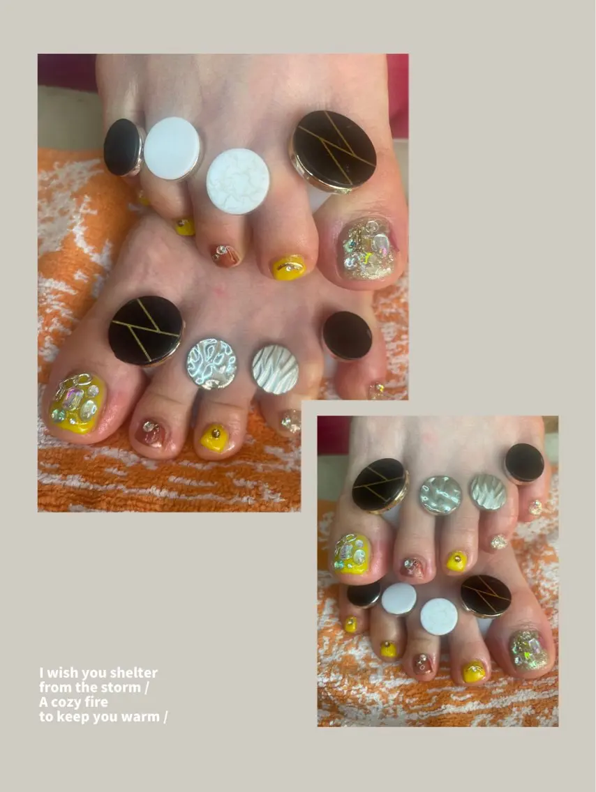 ネイル ブラウン フットネイル ゴールド キラキラネイル マグネットネイル NAIL★M 真紀のネイルデザイン