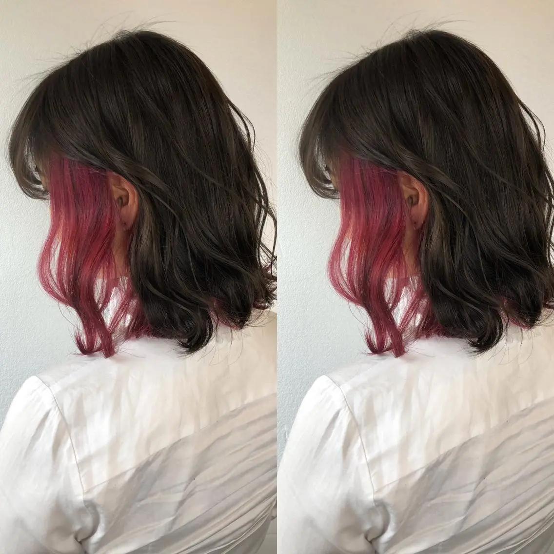ミディアム カラー ブリーチ インナーカラー ピンクカラー レッドカラー あさだ しゅうたろうのヘアスタイル
