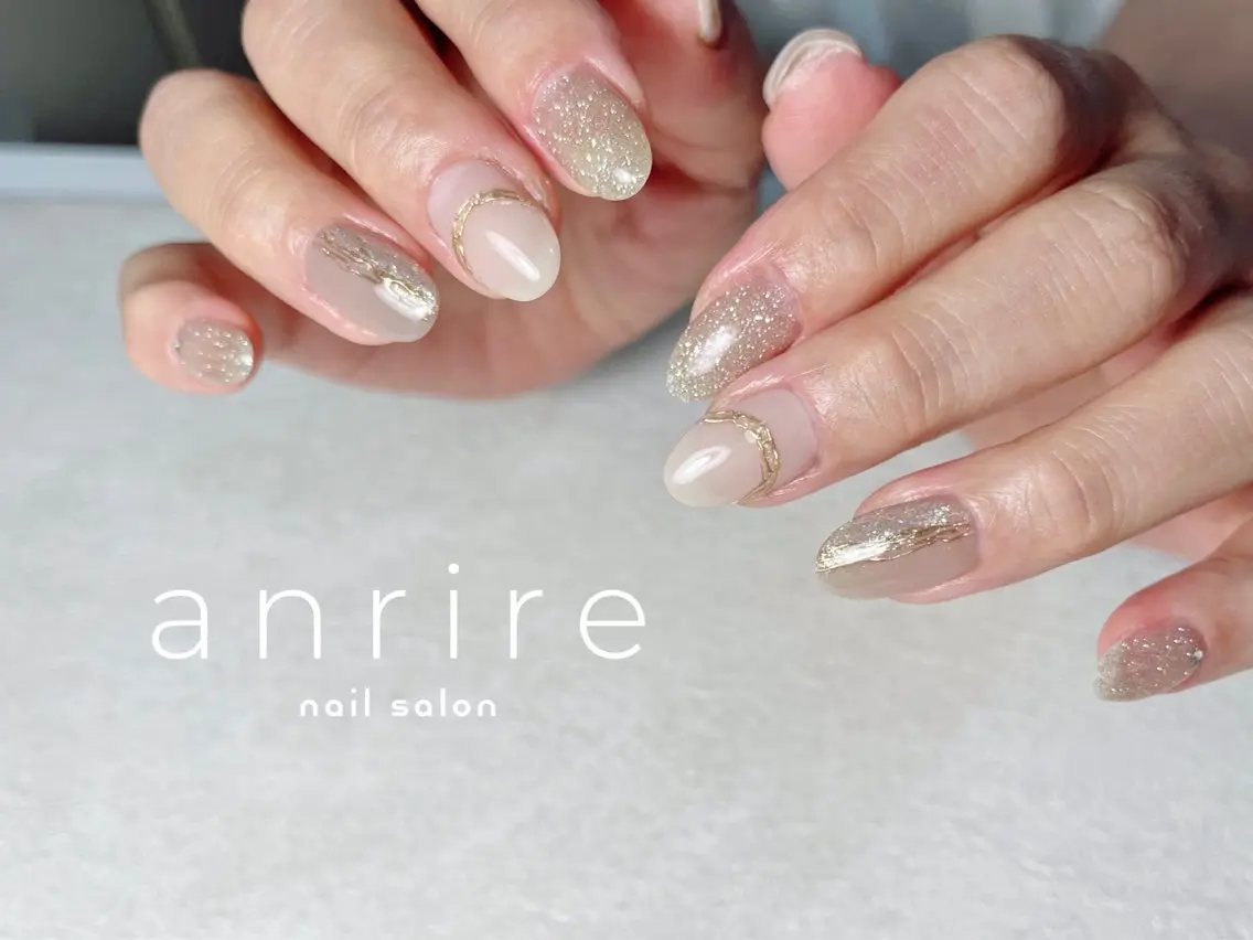 ネイル フラッシュネイル ジェルネイル キラキラネイル ミラーネイル パラジェル ハンドネイル nailsalon anrireのネイルデザイン