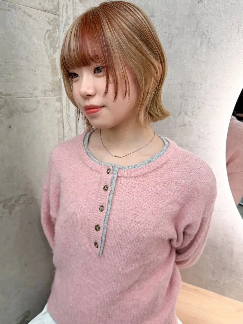 ショート カラー ベージュカラー ブリーチ デザインカラー オレンジ トリートメント ブリーチ/ベージュ 💕/momoaのヘアスタイル