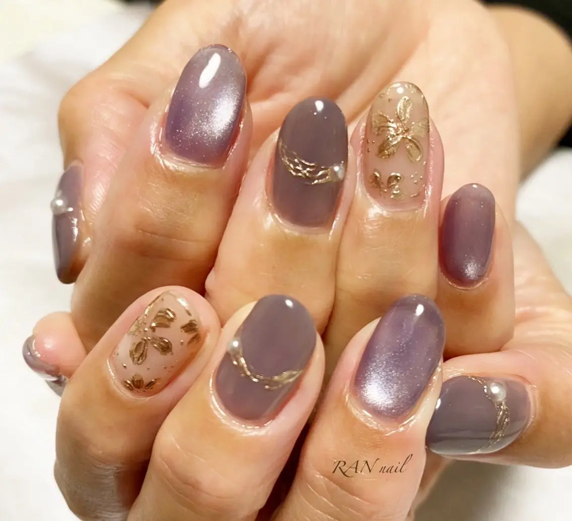 ネイル カジュアル フラワーネイル ジェルネイル キラキラネイル マグネットネイル ハンドネイル フットネイル RAN nailのネイルデザイン