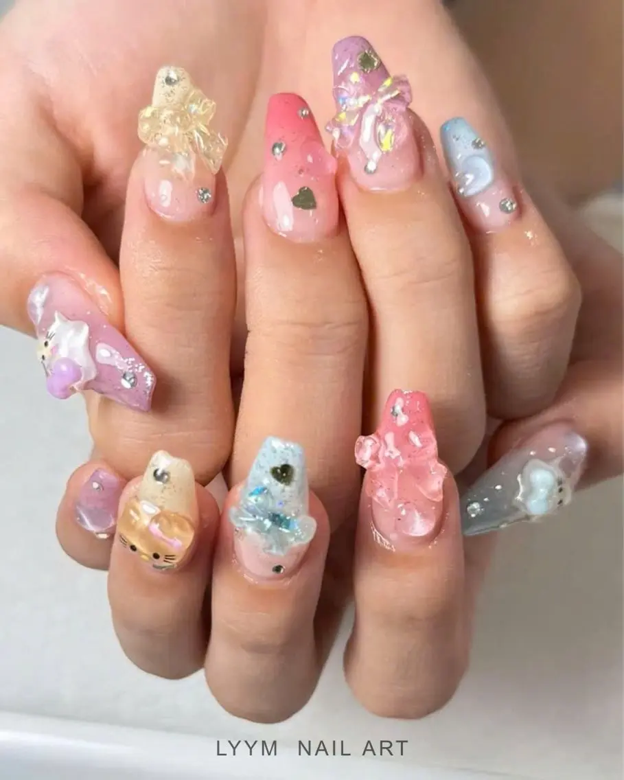 ネイル 韓国ネイル パステルネイル リボン ハンドネイル LYYM Salonのネイルデザイン