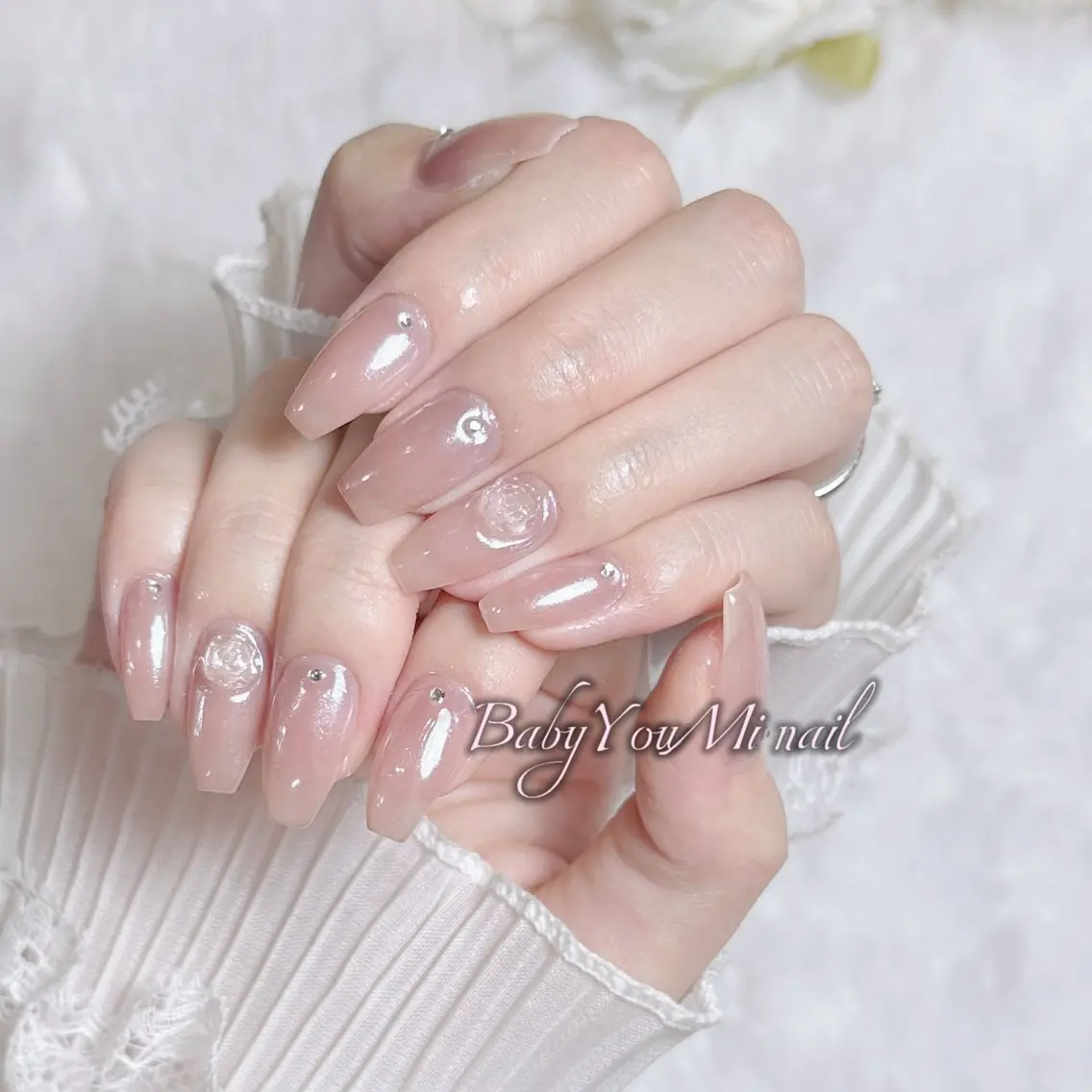 ネイル オーロラネイル チークネイル 成人式 フットネイル フレンチネイル ハンドネイル BabyYouMi nailのネイルデザイン