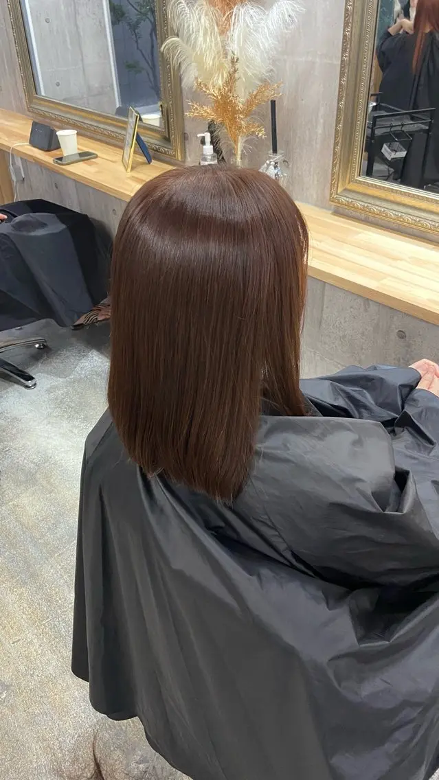 ミディアム カラー ブラウンカラー オレンジ オレンジブラウン カット ヘアカラー トリートメント Sunny side 大名 RIOのヘアスタイル