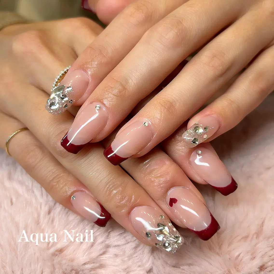 ネイル ボルドー フレンチネイル シンプルネイル ハンドネイル AQUA NAILのネイルデザイン