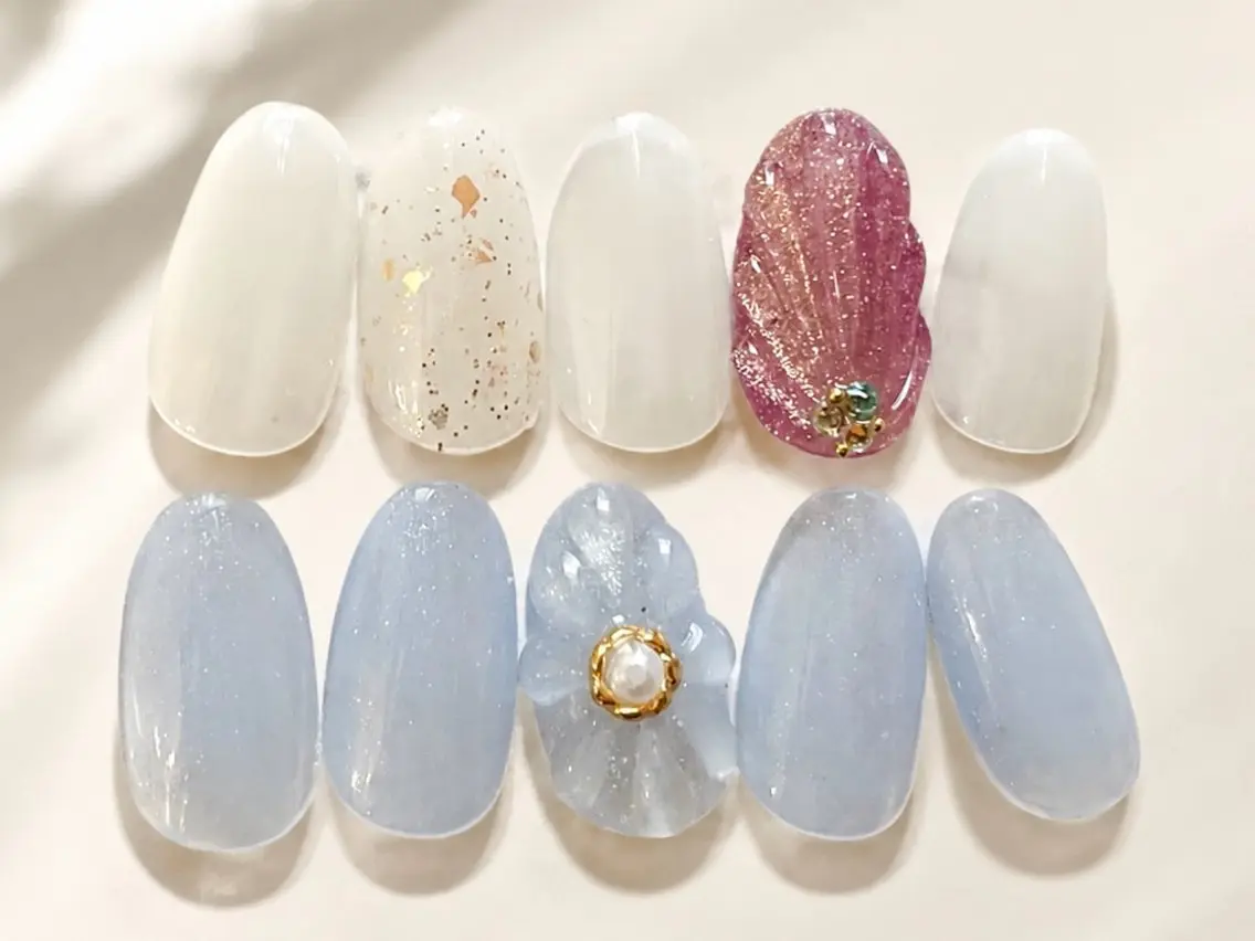 🐚(オフ込み)ぷっくりお花orシェルnail/6週間長持ちの写真