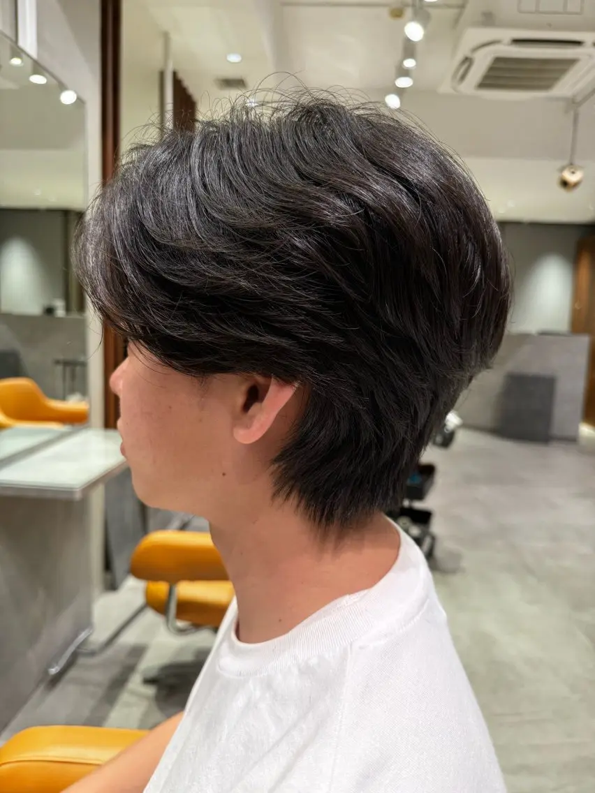 ショート パーマ メンズ センターパート メンズパーマ カットモデル募集 🔥中浜　稜のヘアスタイル