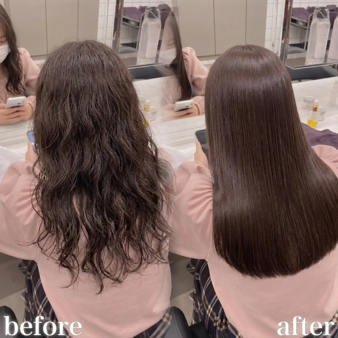 ロング カット 縮毛矯正 トリートメント ブリーチ縮毛矯正加藤 赤み無し透明感ヘアのヘアスタイル