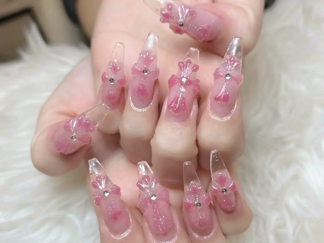 ネイル チークネイル 長さ出し フラッシュネイル ハート キラキラネイル ハンドネイル Kei Nailのネイルデザイン