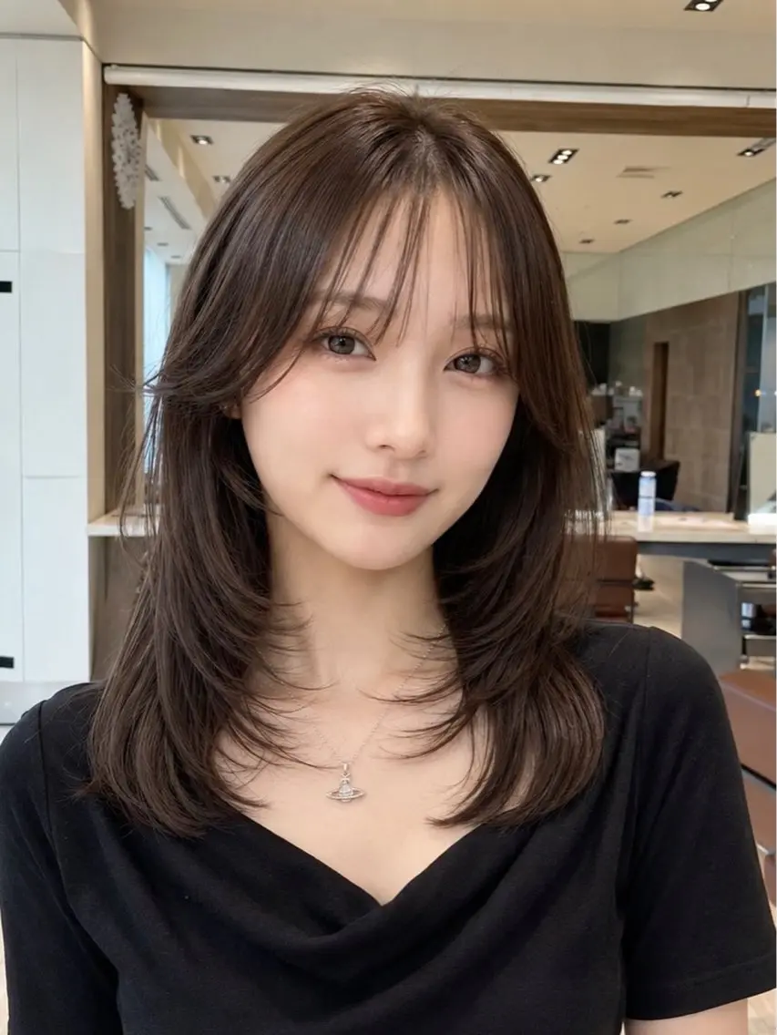 ミディアム カラー シースルーバング ワイドバング 早野太陽 ミディアムカットのヘアスタイル