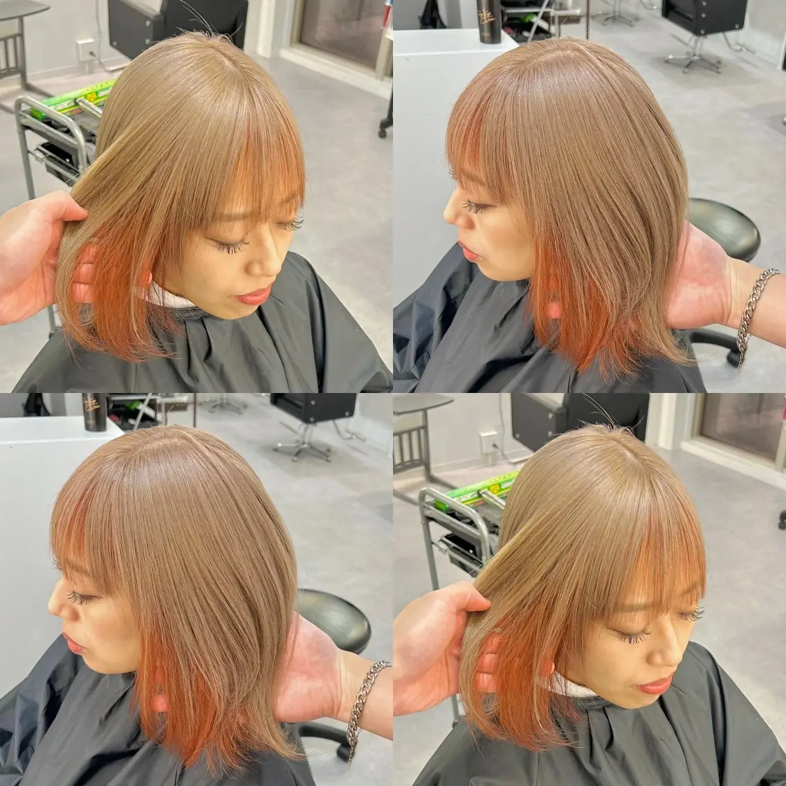 ショート カラー インナーカラー オレンジ ブリーチ&エクステ 🥀ケアカラー特化のヘアスタイル