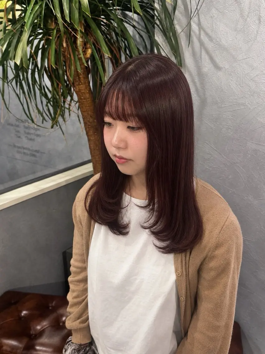 ミディアム ピンクブラウン レイヤーカット ローレイヤー カット ヘアカラー 佐藤 りんのヘアスタイル