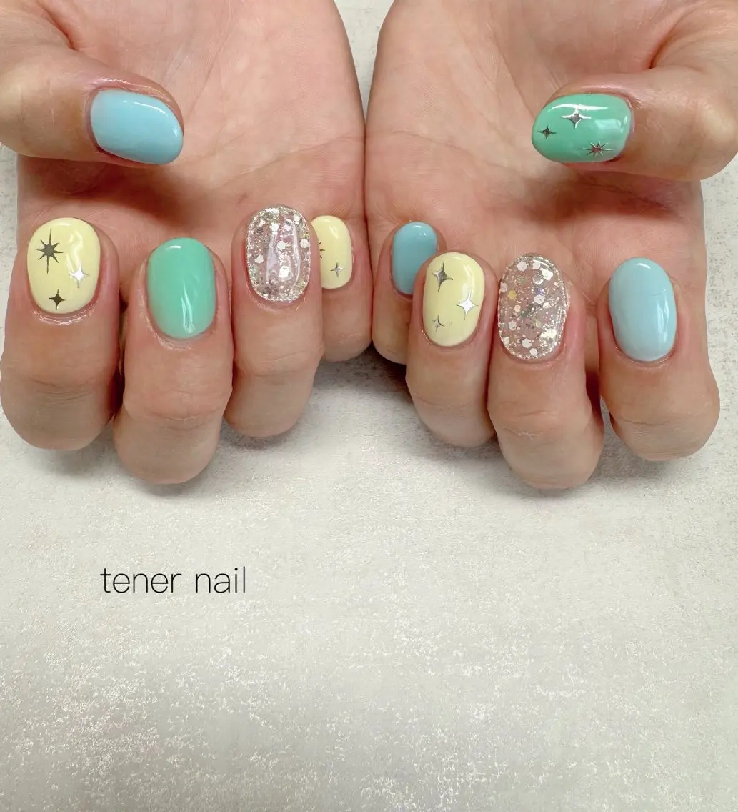 ネイル キラキラネイル パステルネイル ハンドネイル テネルネイル tener nailのネイルデザイン