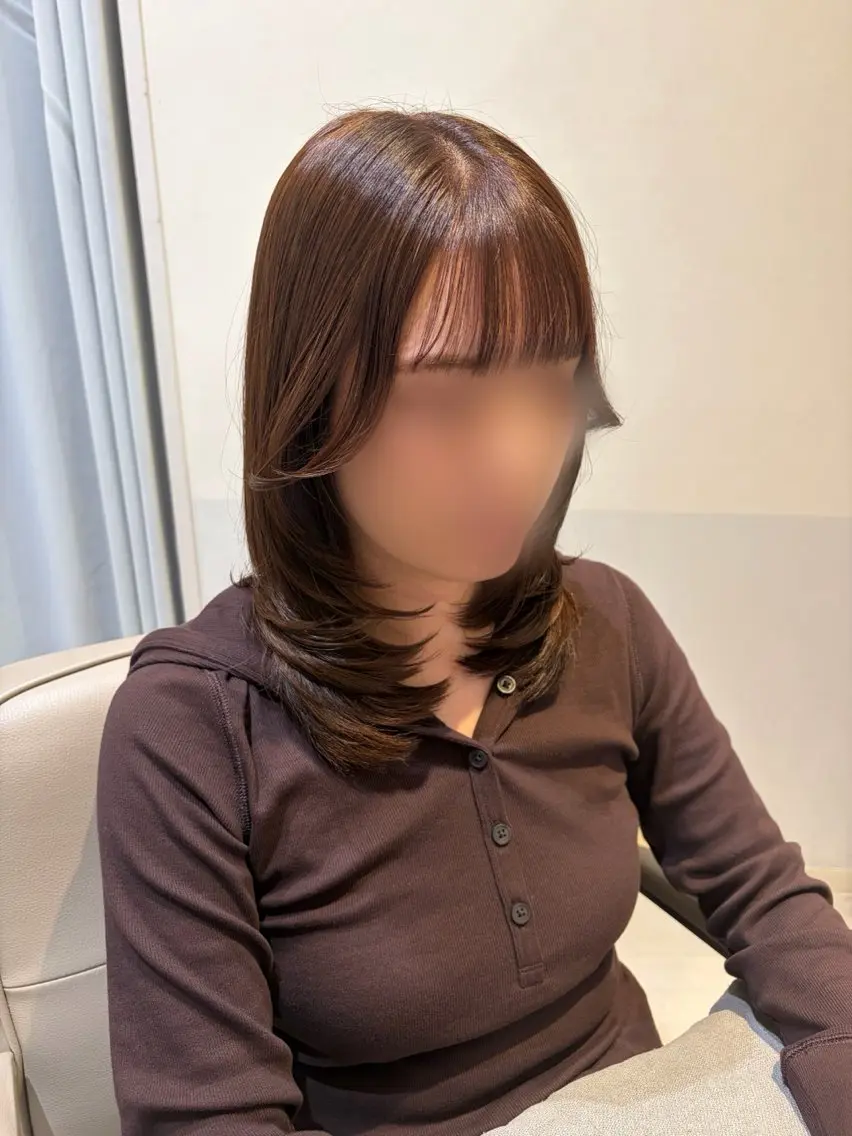 ミディアム カラー ハッシュカット 韓国風ヘア レイヤーカット カット トリートメント ハッシュカット・ 透明感カラー🌷薫のヘアスタイル