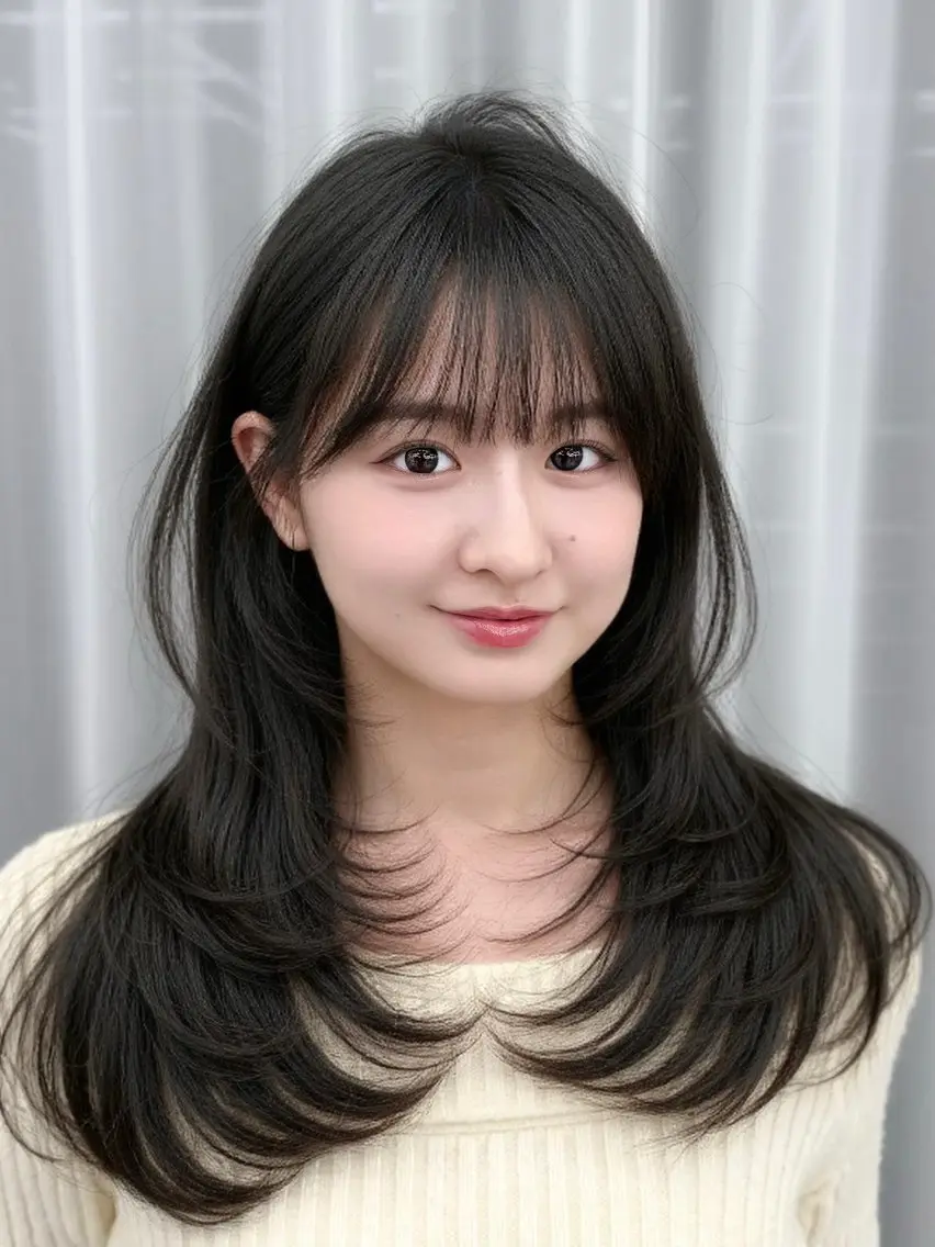 セミロング カット ヘアカラー トリートメント 透明感カラー🩶 ×小顔カット難波のヘアスタイル