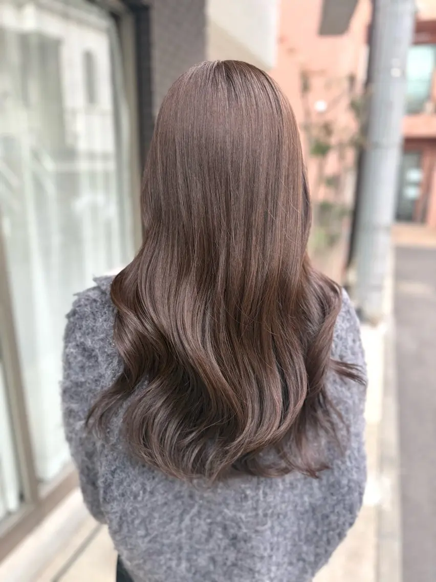 ロング カラー ベージュカラー オリーブベージュ カット ヘアカラー トリートメント グレージュ/レイヤー /韓国ヘア/RISAのヘアスタイル