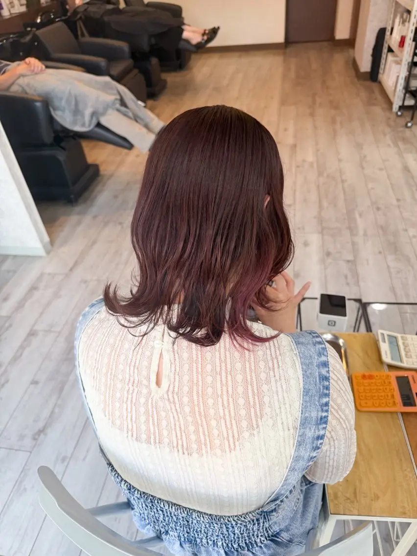 セミロング カラー ブラウンカラー ピンクカラー ピンクブラウン ヘアカラー イワタ マハ/ minim hairのヘアスタイル