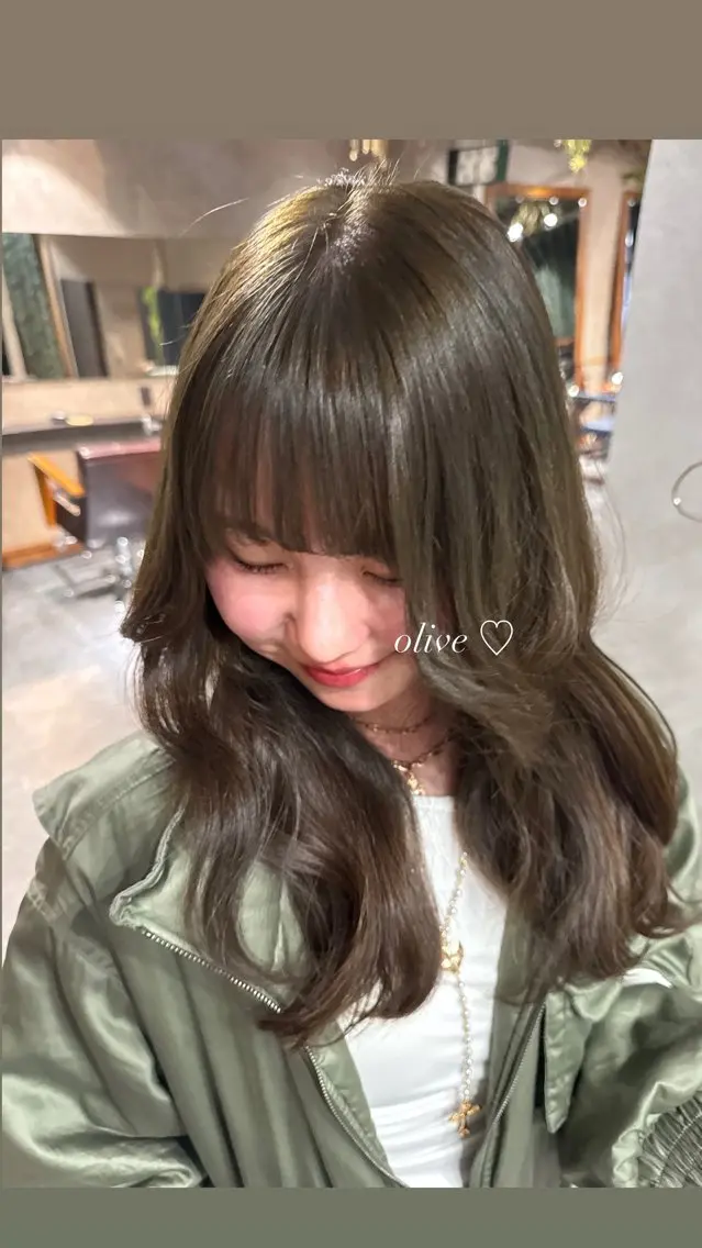 ミディアム カラー パーマ ヘアアレンジ メンズ オリーブカラー ヘアカラー 心斎橋美容室 Junのヘアスタイル