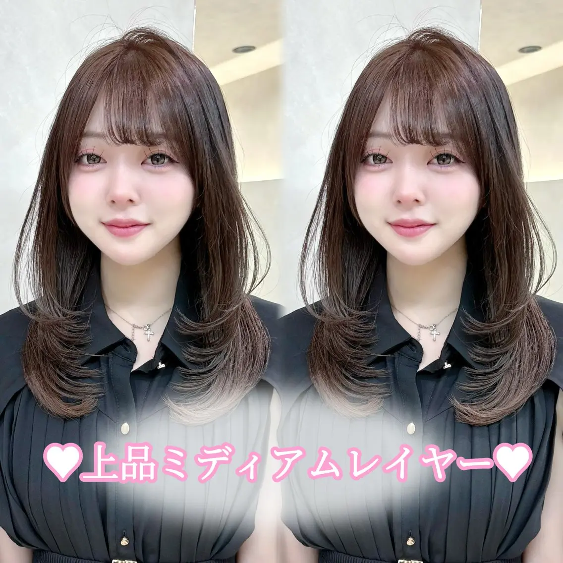 ミディアム ミディアムレイヤー レイヤーカット カット 🎀レイヤーカット /艶カラー/なづなのヘアスタイル
