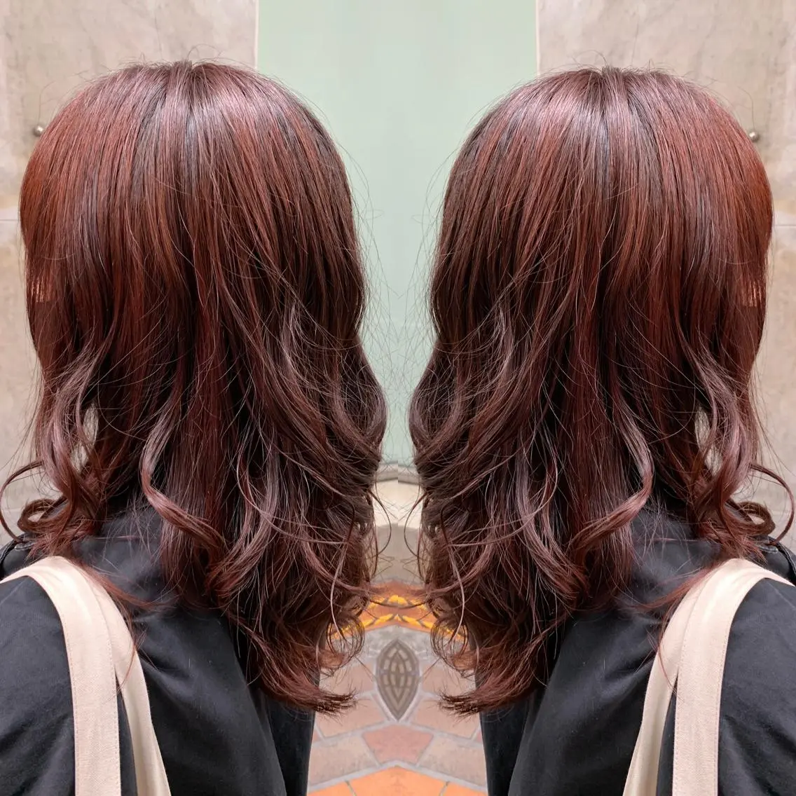 セミロング カラー アッシュ バレイヤージュ ベージュカラー ブロンド ブルーカラー レイヤーカット/ 艶カラー/RYOMAのヘアスタイル