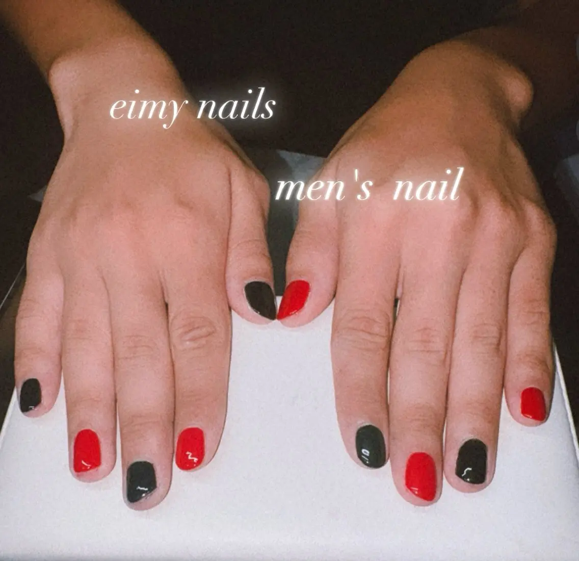 ネイル メンズネイル ワンカラーネイル 赤色 シンプルネイル ハンドネイル eimy nails♡のネイルデザイン