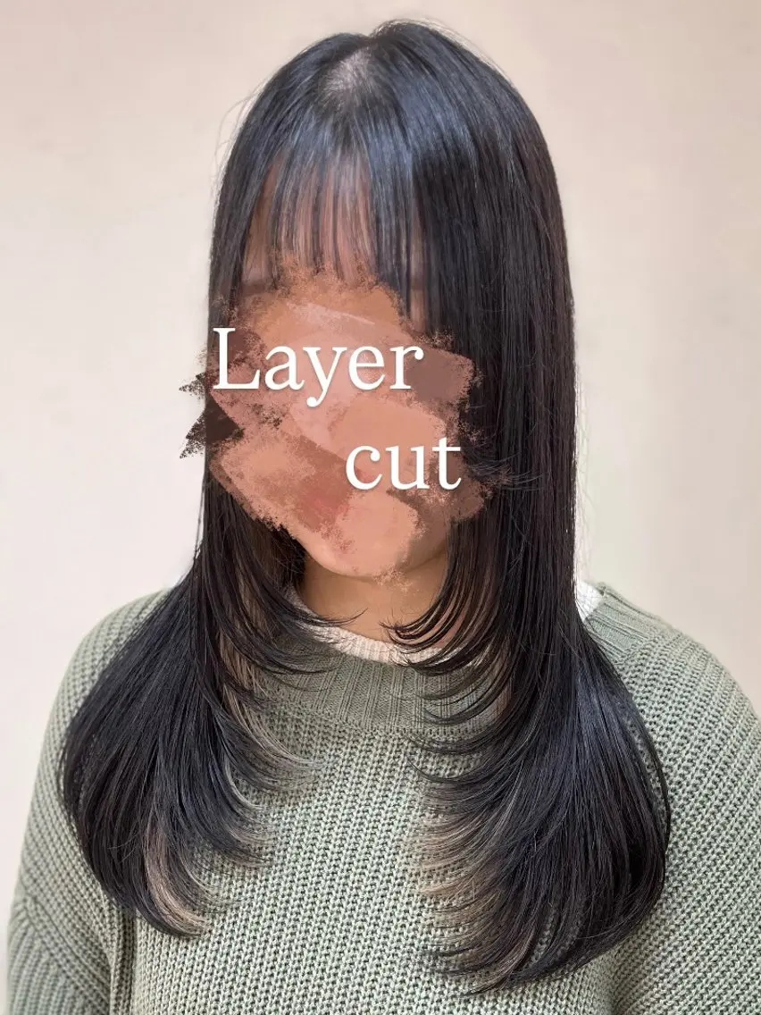 ロング カラー 顔まわりレイヤー 顔周りカット レイヤーカット カット ヘアカラー トリートメント BELLE by revo 山口 か乃のヘアスタイル