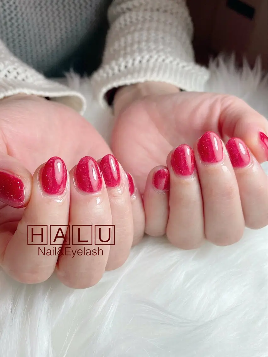 ネイル ラメ(グリッター) 赤色 HALU ハルのネイルデザイン
