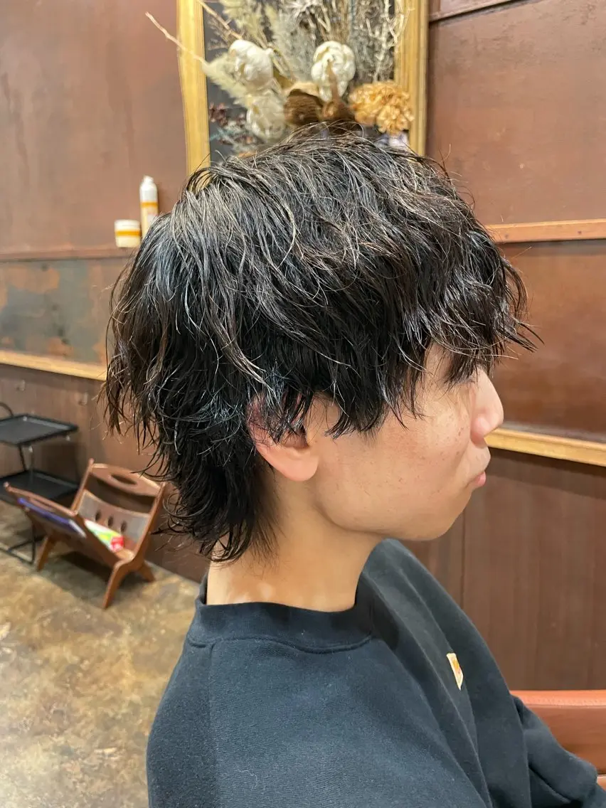 ミディアム メンズ メンズウルフカット ウルフカット カット パーマ 小川 舜人のヘアスタイル