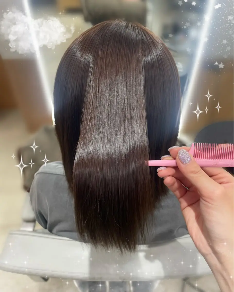 ミディアム カット 縮毛矯正 トリートメント 佐々木 梨乃のヘアスタイル