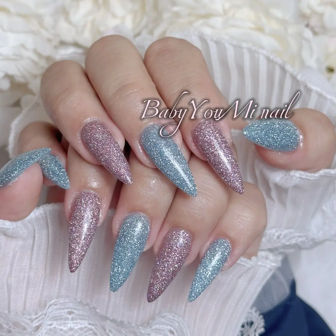 ネイル オーロラネイル チークネイル 成人式 フットネイル フレンチネイル ハンドネイル BabyYouMi nailのネイルデザイン