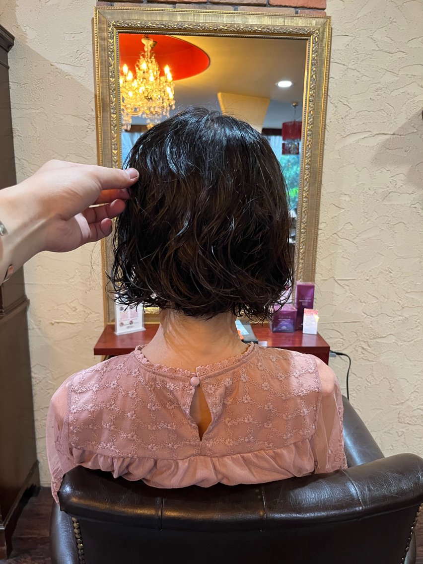 ショート パーマ taikiボブ× パーマ/透明感カラーのヘアスタイル