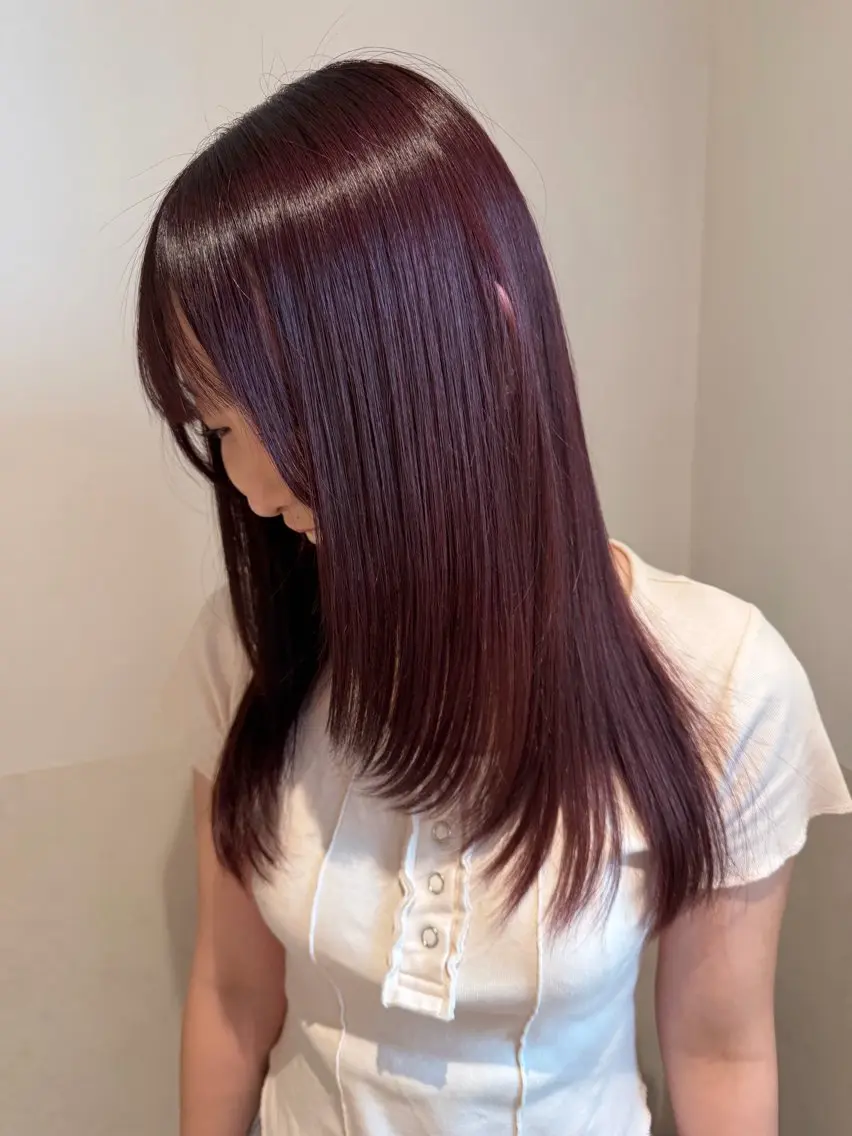 セミロング ヘアカラー トリートメント 🍷秋色ボルドー♡ 艶レイヤー🍇モエカのヘアスタイル