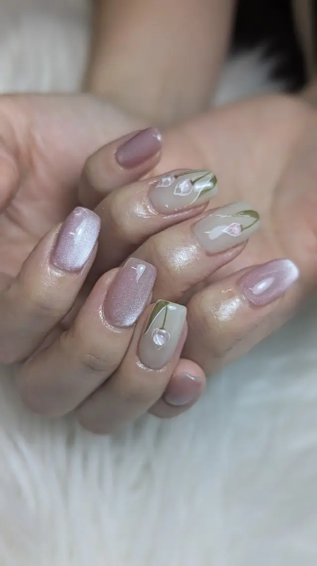 ネイル アートネイル マグネットネイル ピンク ハンドネイル 心斎橋　Nail SIRANGANAのネイルデザイン