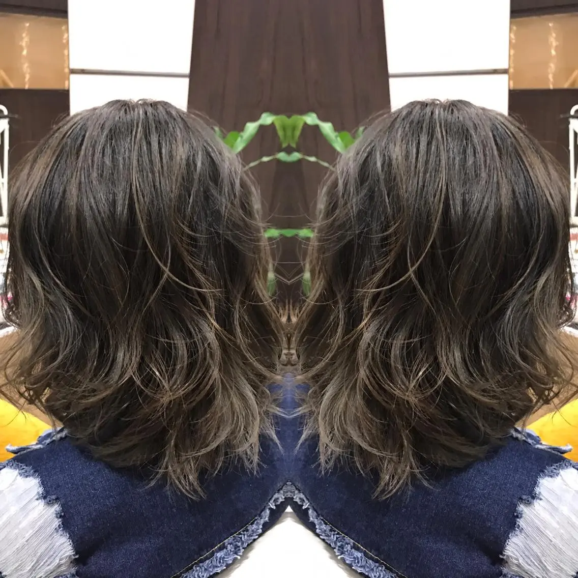 ミディアム カラー ブリーチ グレージュ ハイライトカラー ハイライト Oopsレイヤー 加藤澄都のヘアスタイル