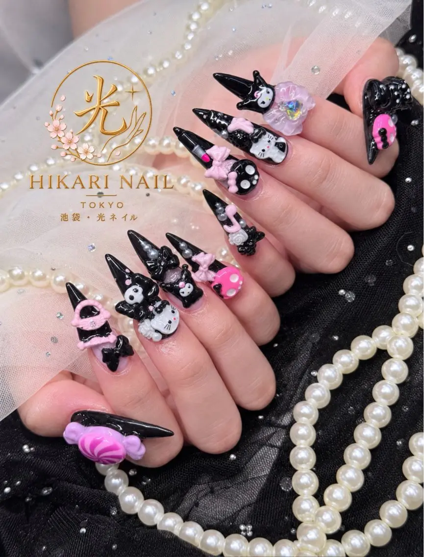 ネイル チークネイル 長さ出し フレンチネイル ガーリー ハート ハンドネイル HikariNail Ikebukuroのネイルデザイン