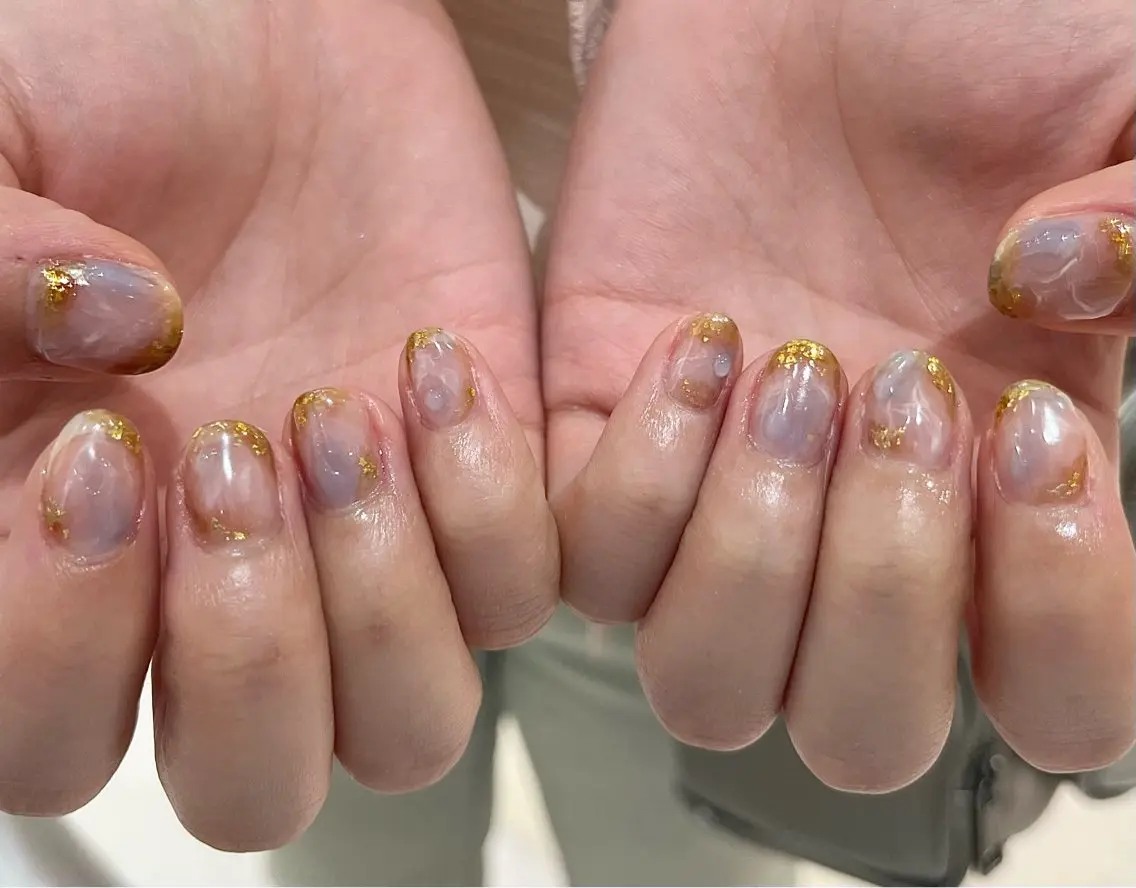 ネイル ゴールド 水色 ピンク Riry＊° knailのネイルデザイン