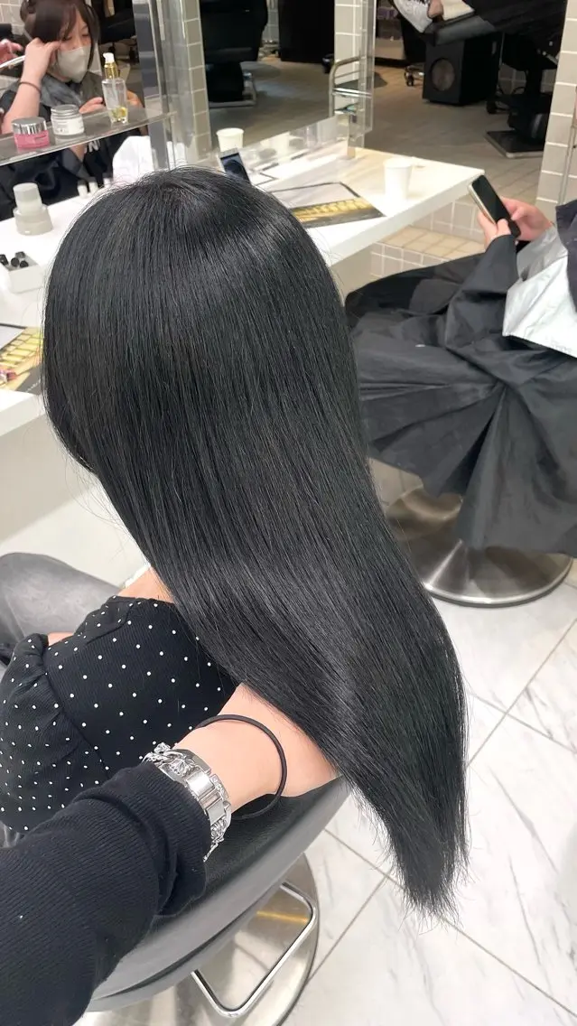 ロング ヘアカラー ヘアセット 🖤韓国暗髪 |透明感カラー ゆりのヘアスタイル