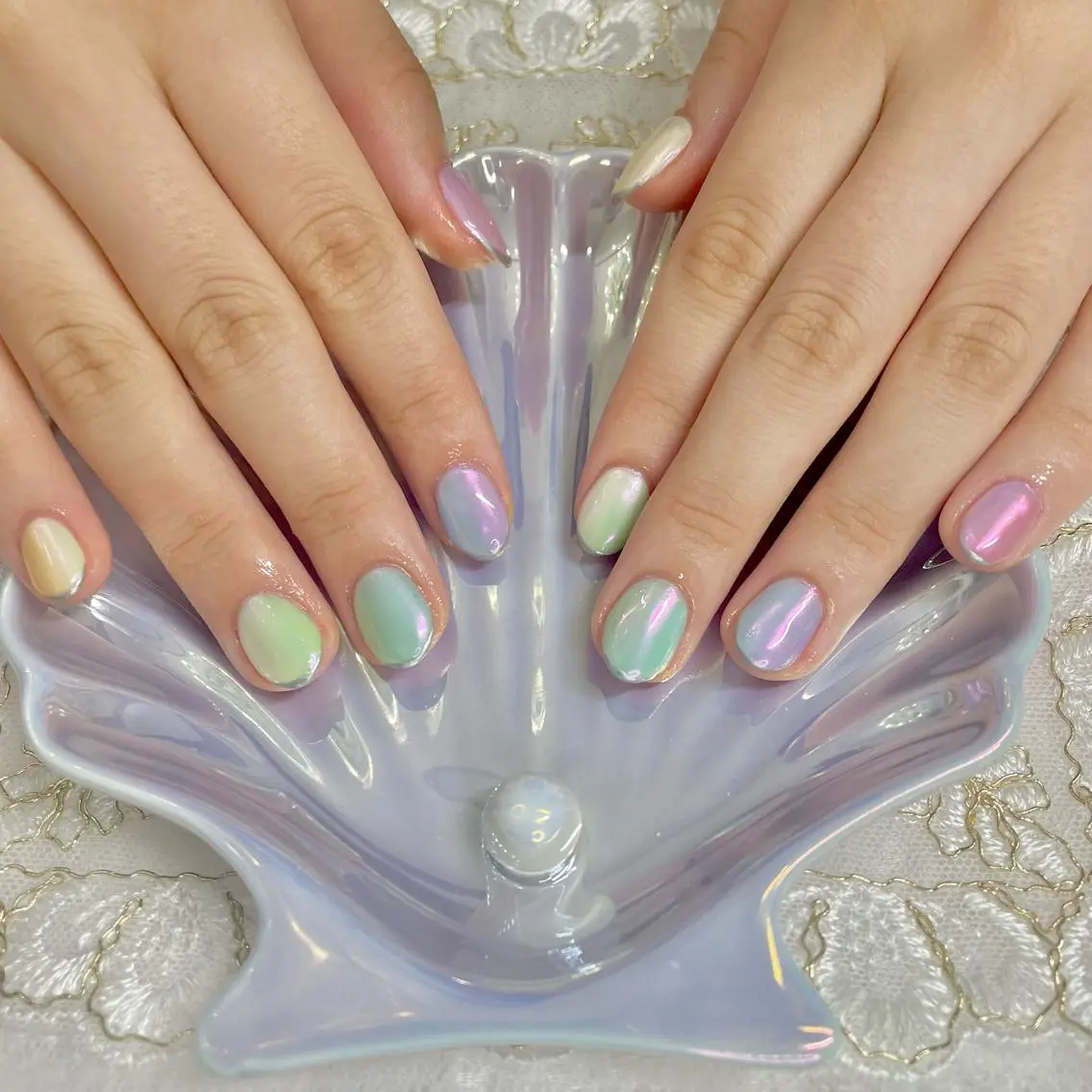 ネイル アートネイル オーロラネイル ジェルネイル 持ち込み ニュアンスネイル J terrace Nailのネイルデザイン