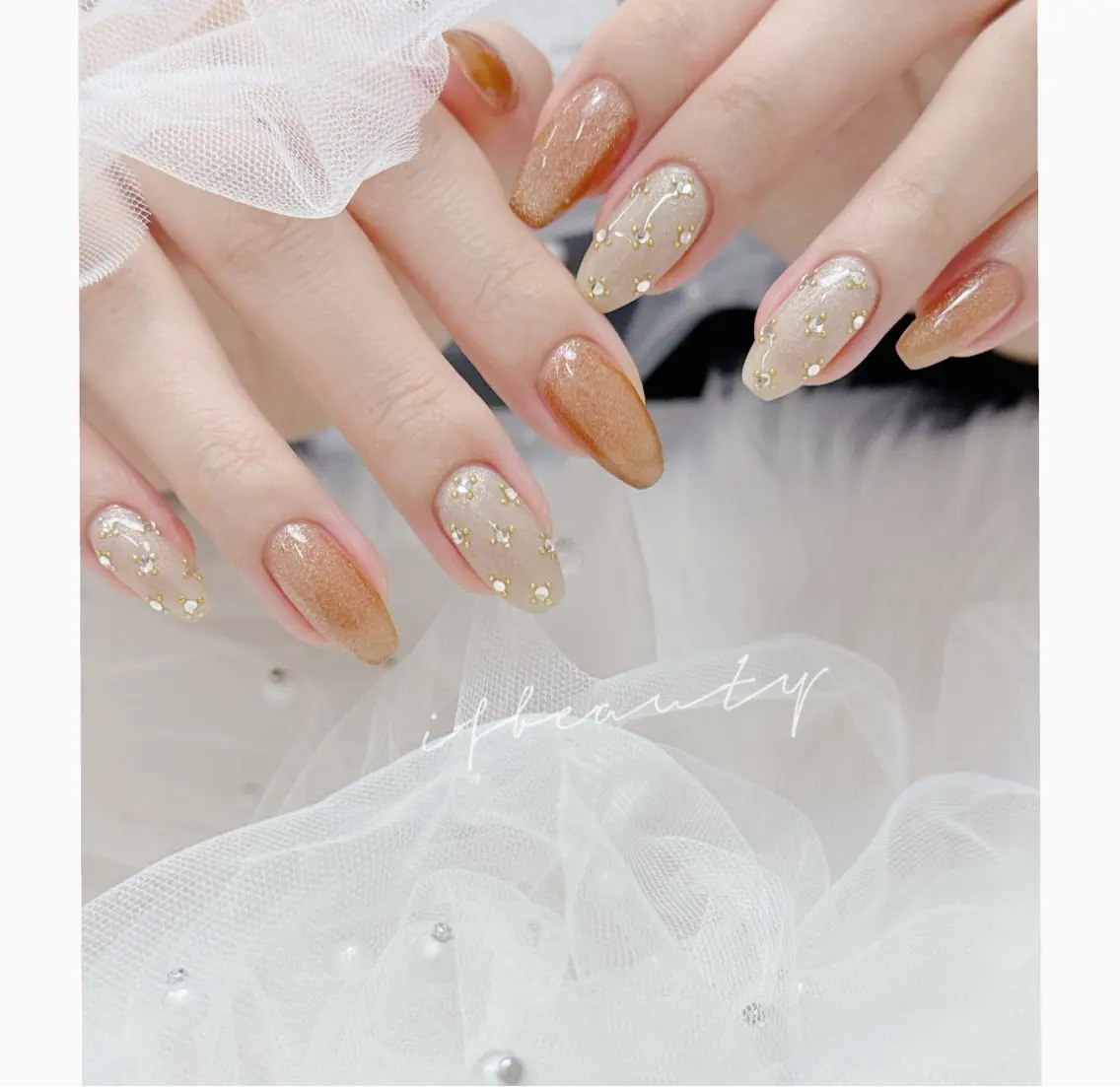 ネイル アートネイル ブルー ジェルネイル レース マグネットネイル ハンドネイル 💓mi.o Nail上野店のネイルデザイン