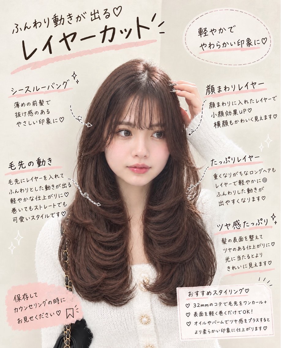 ロング カラー ロングレイヤー 透明感カラー くびれヘア 顔まわりレイヤー 顔周りカット カット ヘアカラー トリートメント ヘッドスパ AOI 🎀のヘアスタイル