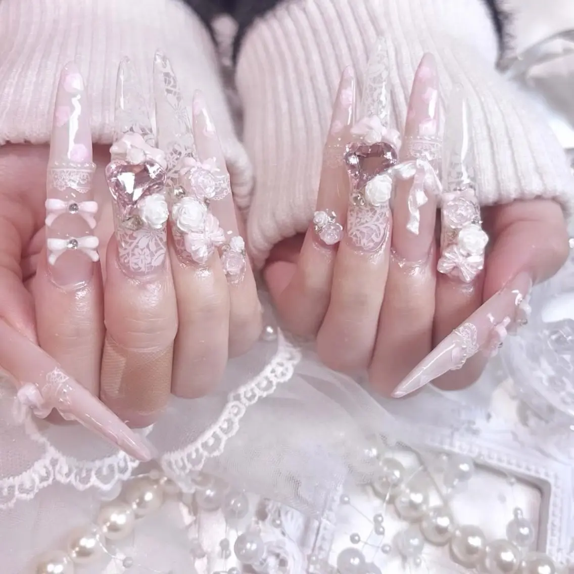 ネイル オーロラネイル ボルドー ブラウン 氷ネイル・うるうるネイル キラキラネイル ハンドネイル Sora  Nail 長さ出し専門店のネイルデザイン