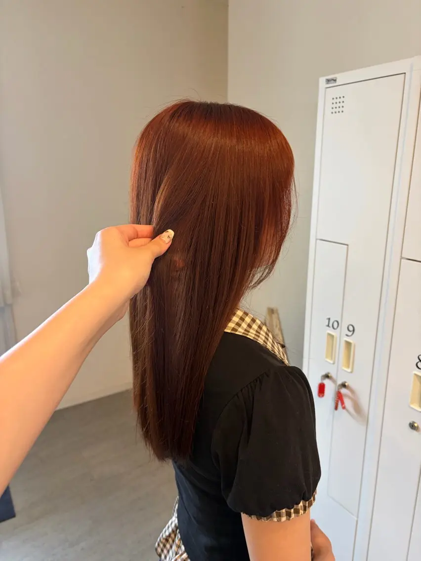 ロング カラー ブリーチ ブラウンカラー ダブルカラー ブリーチなしカラー オレンジ カノエ矢原 /REIのヘアスタイル