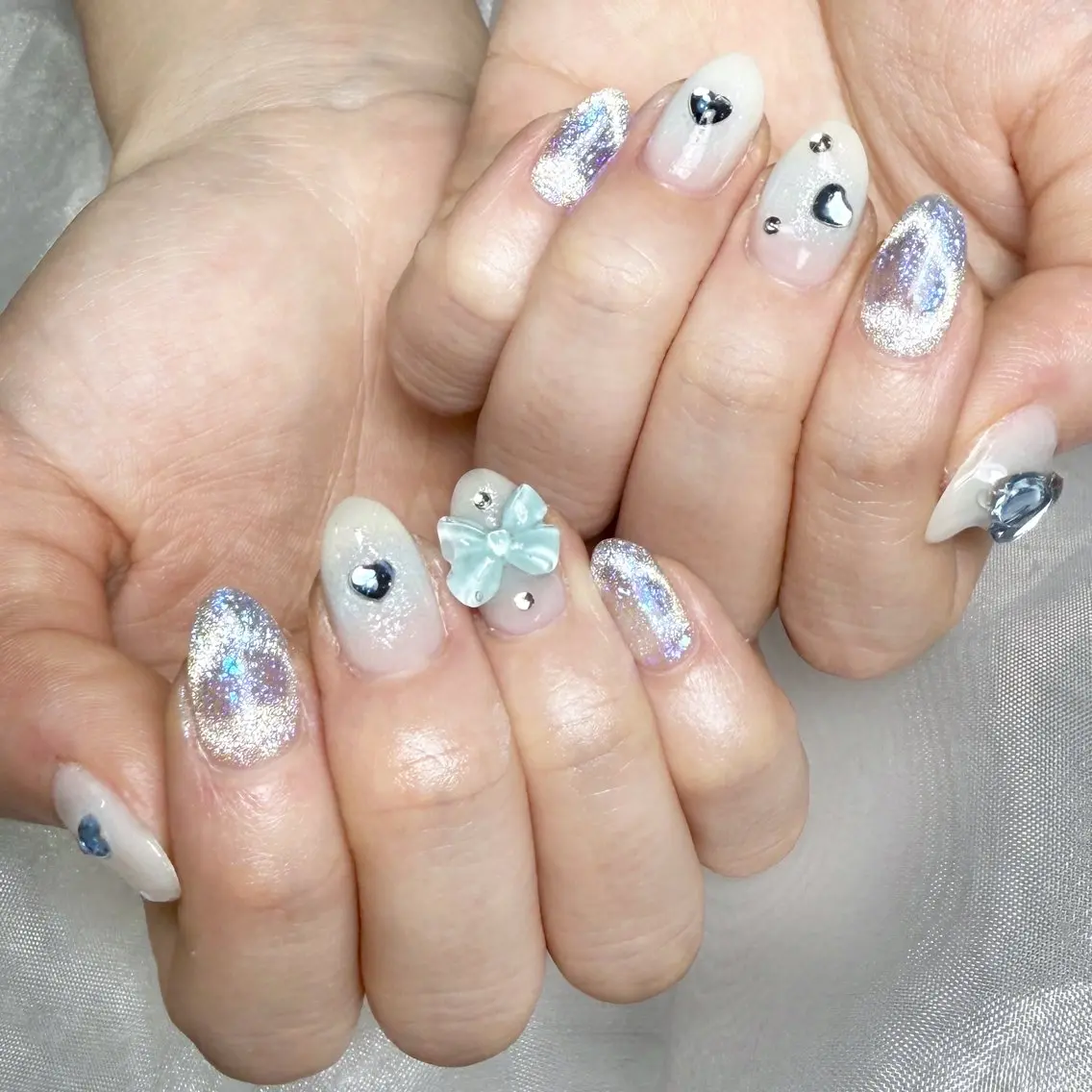 メンズ ネイル メンズ韓国風 アートネイル オーロラネイル ガーリー キラキラネイル ハンドネイル Nail salon 木にいるのネイルデザイン