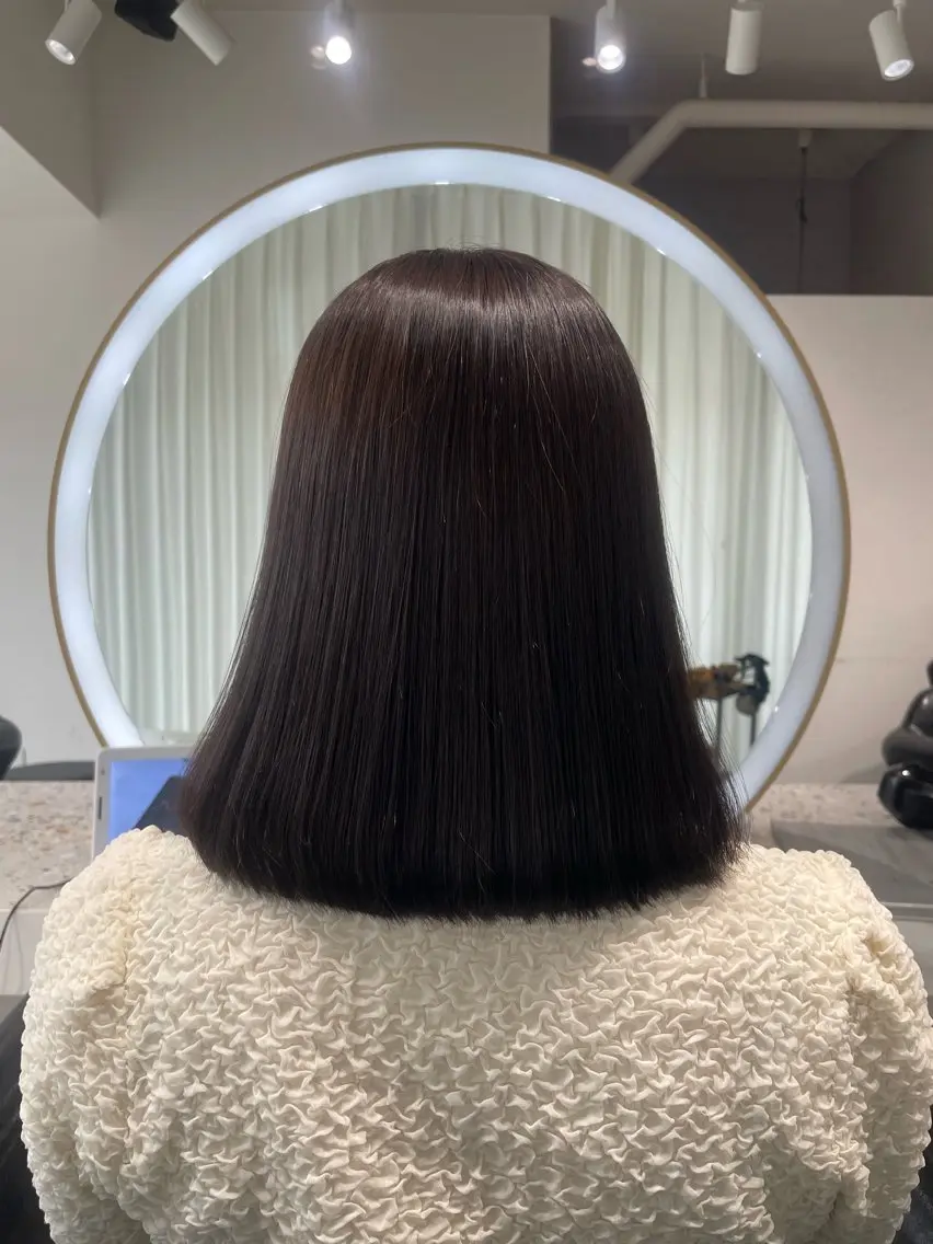 ミディアム カラー アッシュ 縮毛矯正 CIEL 菜々香のヘアスタイル