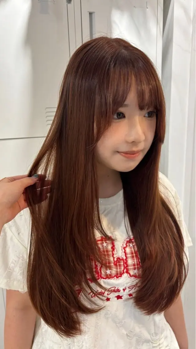 ロング カラー オレンジ オレンジレッド レッドカラー カット ヘアカラー トリートメント recipe la couleurちずのヘアスタイル