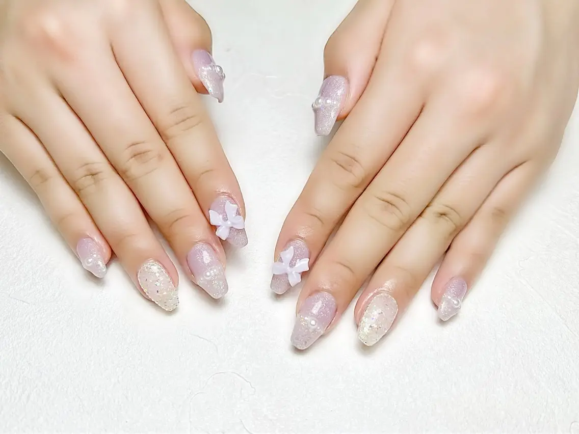 ネイル ラメ(グリッター) リボン ワンホンネイル rouse nail RISATOのネイルデザイン