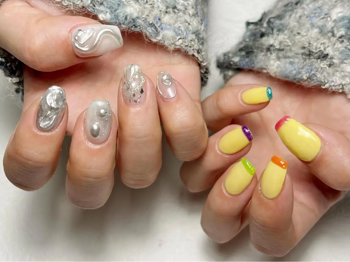 ネイル アートネイル フットネイル ジェルネイル キラキラネイル 韓国ネイル Y nail なんば堀江店のネイルデザイン
