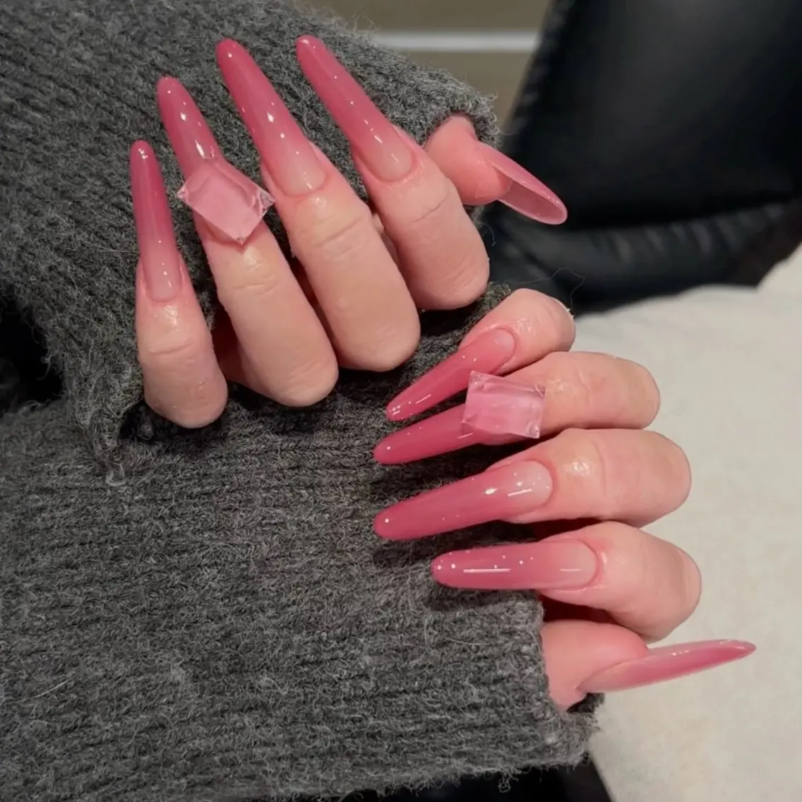 ネイル グラデーション ピンク スクエアネイル ストーンネイル Best  nail 結衣のマツエク・マツパデザイン
